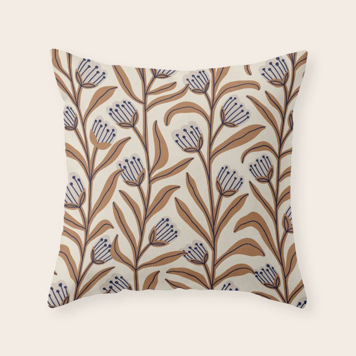 Bellflower Pattern / Brown, Ivory & Grey Throw Pillow Gallery Image 1
