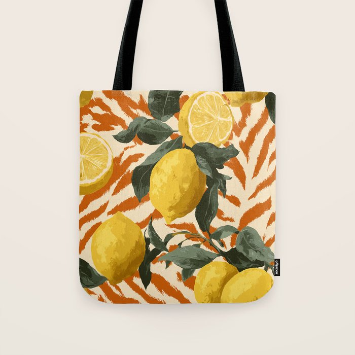 Bold Lemon Citrus Pattern Tote Bag Gallery Image 1