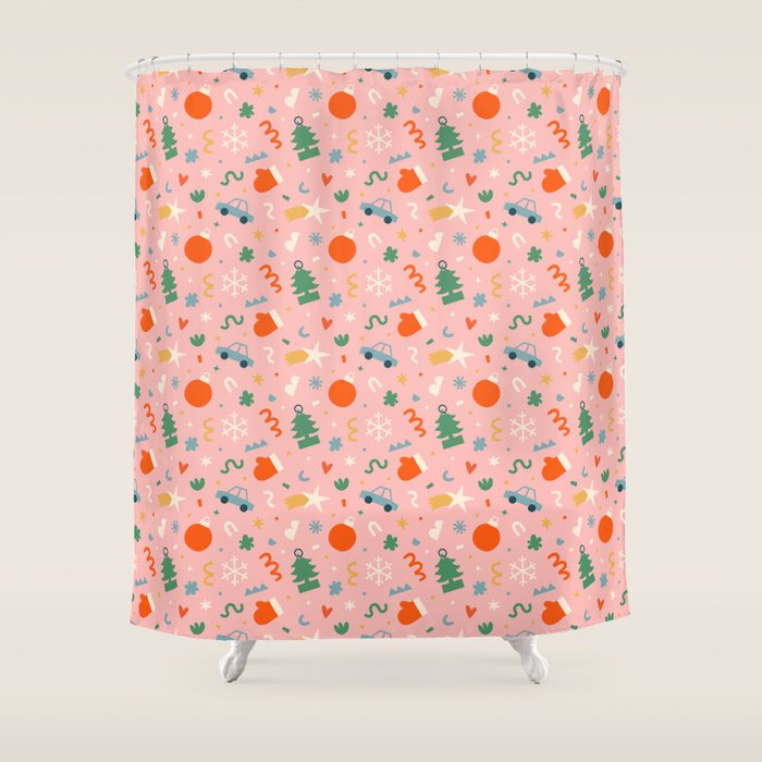 Retro christmas decoration art pattern Shower Curtain Gallery Image 1