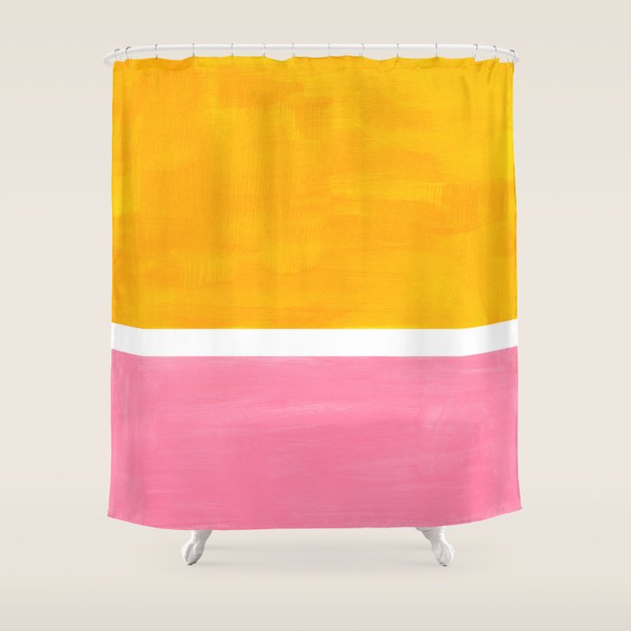 Pastel Yellow Pink Rothko Minimalist Mid Century Abstract Color Field Squares Shower Curtain Gallery Image 1