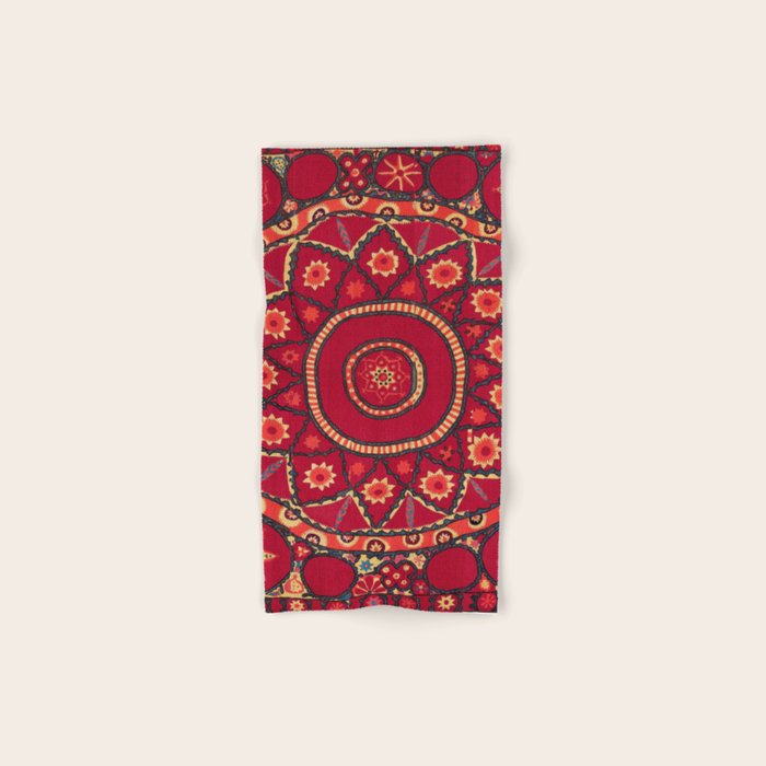 Pskent Suzani Uzbekistan Embroidery Print Bath Towel Gallery Image 1