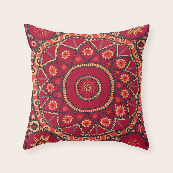 Pskent Suzani Uzbekistan Embroidery Print Throw Pillow Gallery Image 6