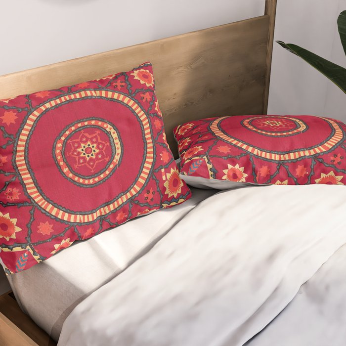 Pskent Suzani Uzbekistan Embroidery Print Pillow Sham Gallery Image 2