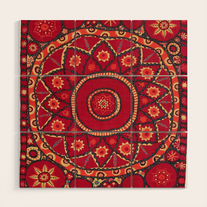 Pskent Suzani Uzbekistan Embroidery Print Wood Wall Art Gallery Image 1