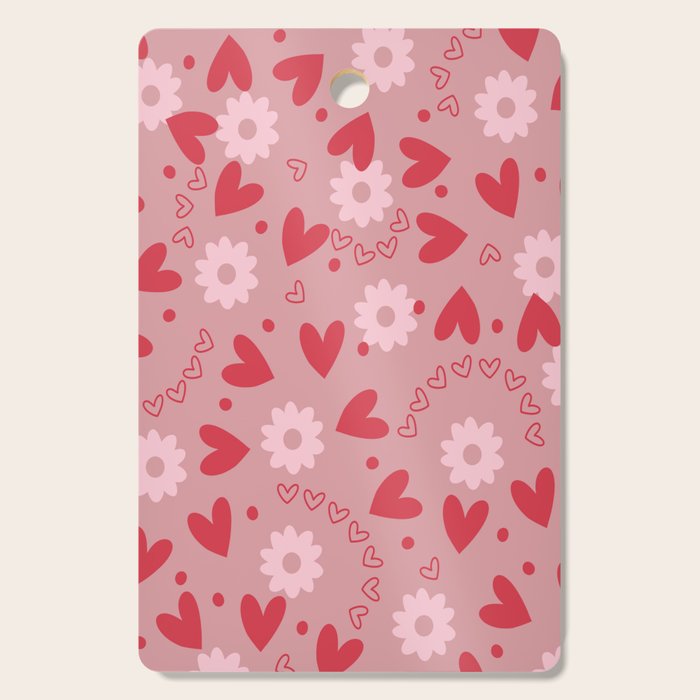 Hearts and Flowers on Tea Rose Pink Cutting Board Gallery Image 1