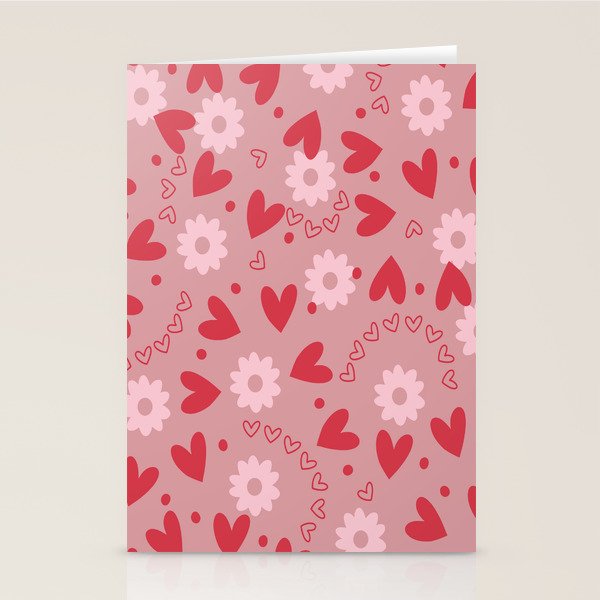 Hearts and Flowers on Tea Rose Pink Stationery Card Gallery Image 2