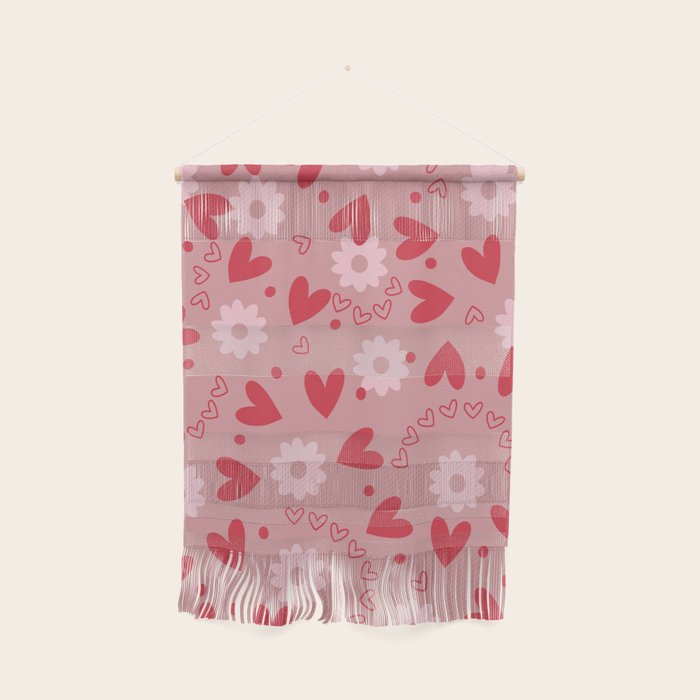 Hearts and Flowers on Tea Rose Pink Wall Hanging Gallery Image 1