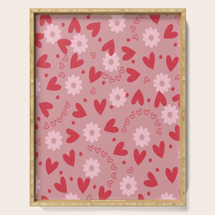 Hearts and Flowers on Tea Rose Pink Serving Tray Gallery Image 1