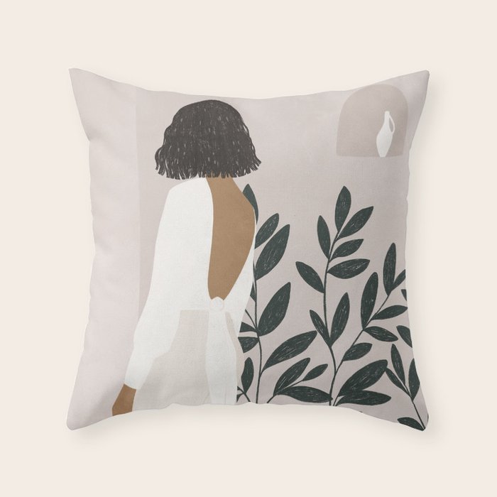 wearing white Throw Pillow Gallery Image 6