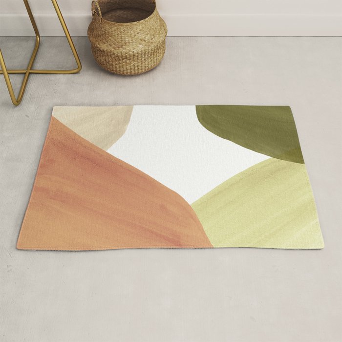 Abstract terracotta and green shapes Rug Gallery Image 1