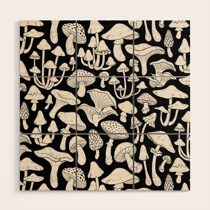 Mushrooms in Black And White Wood Wall Art Gallery Image 1