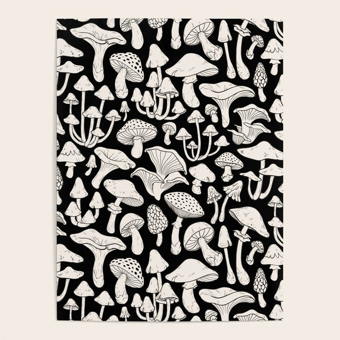 Mushrooms in Black And White Poster Gallery Image 1