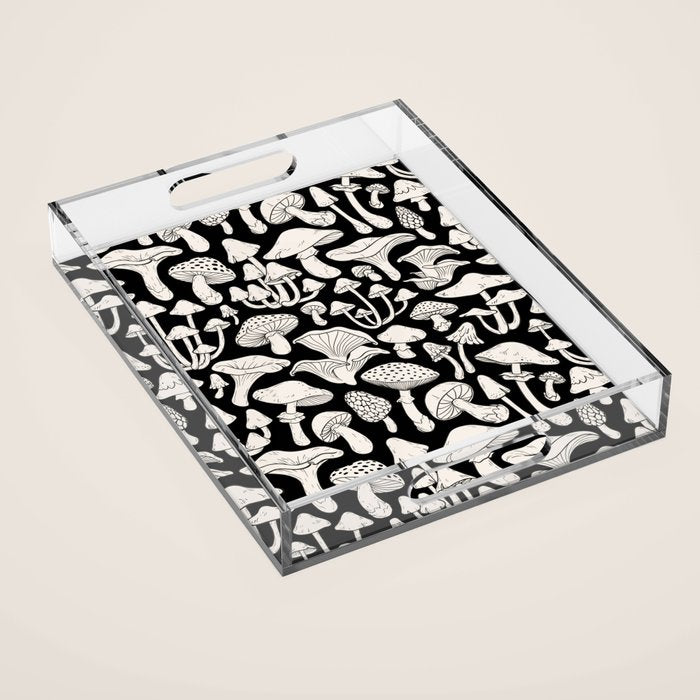 Mushrooms in Black And White Acrylic Tray Gallery Image 1