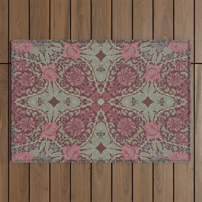 William Morris Plum Wine Floral Outdoor Rug Gallery Image 1
