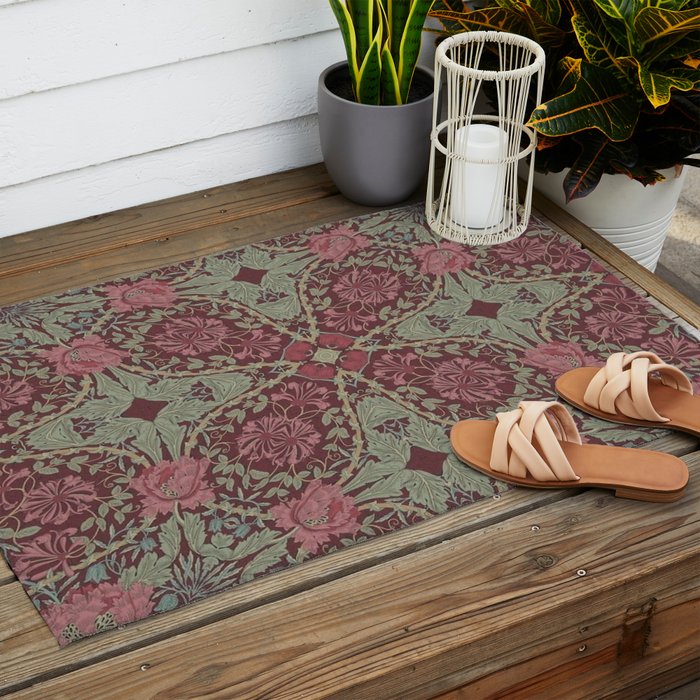 William Morris Plum Wine Floral Outdoor Rug Gallery Image 2