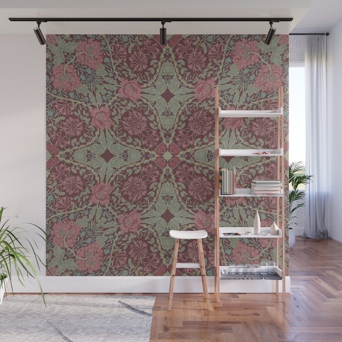 William Morris Plum Wine Floral Wall Mural Gallery Image 1