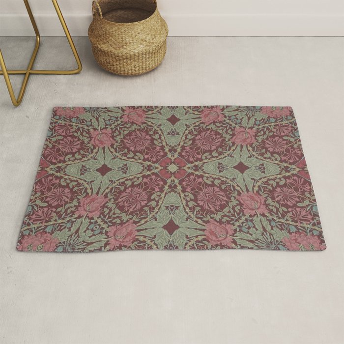 William Morris Plum Wine Floral Rug Gallery Image 1