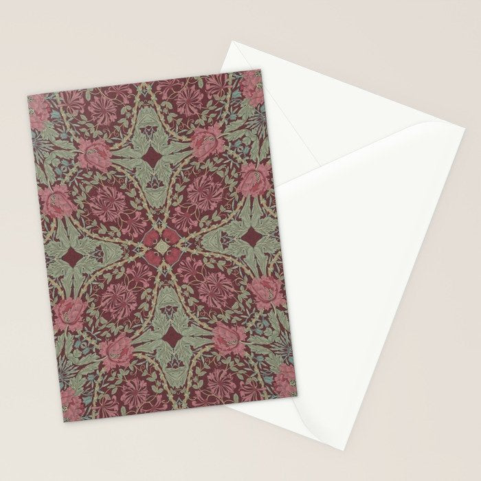 William Morris Plum Wine Floral Stationery Card Gallery Image 2