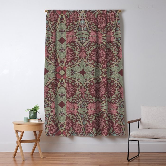 William Morris Plum Wine Floral Window Curtain Gallery Image 1