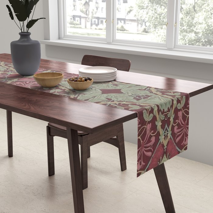 William Morris Plum Wine Floral Table Runner Gallery Image 2