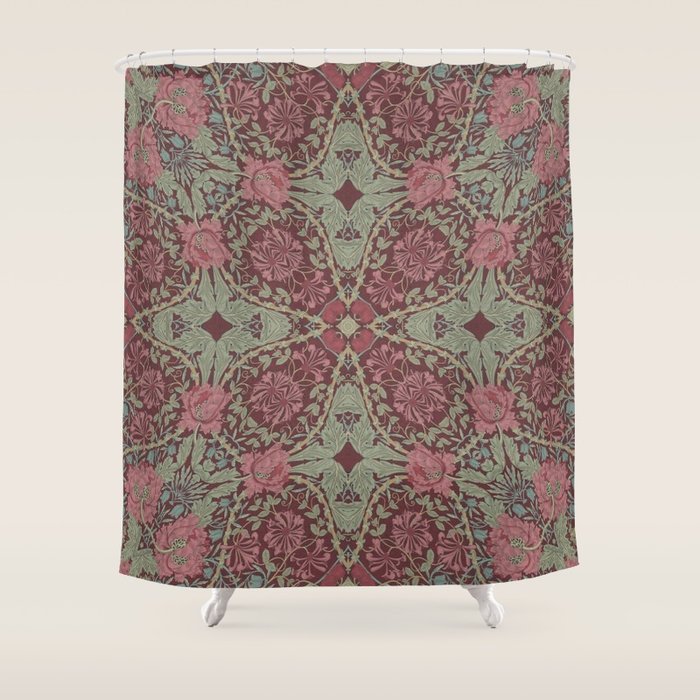 William Morris Plum Wine Floral Shower Curtain Gallery Image 1