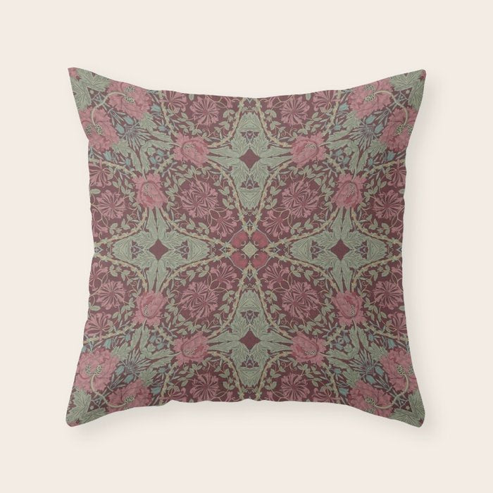 William Morris Plum Wine Floral Throw Pillow Gallery Image 1