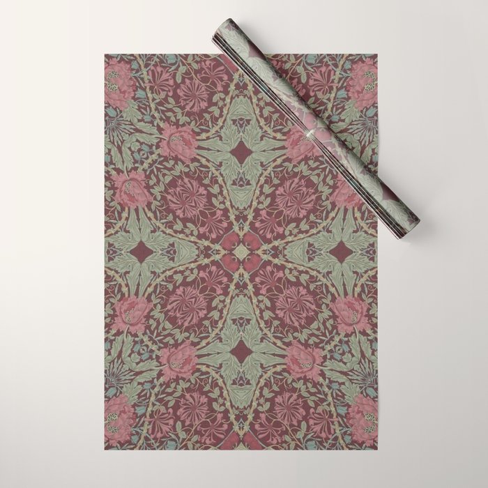 William Morris Plum Wine Floral Wrapping Paper Gallery Image 1