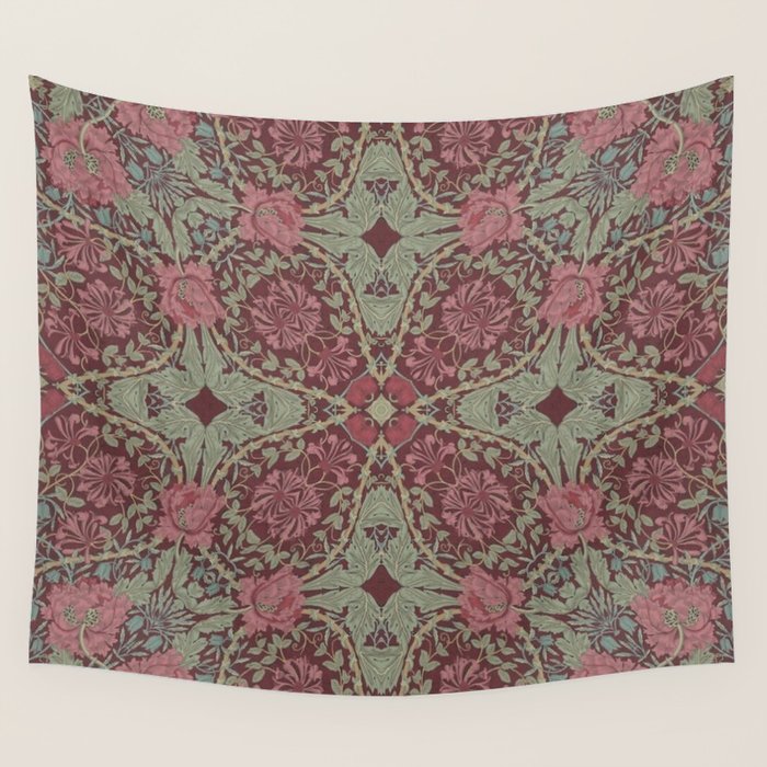 William Morris Plum Wine Floral Wall Tapestry Gallery Image 4