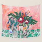 Cockatoo Vase - Bouquet of Flowers on Coral and Jungle Wall Tapestry Gallery Image 4