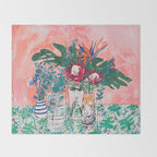 Cockatoo Vase - Bouquet of Flowers on Coral and Jungle Throw Blanket Gallery Image 2