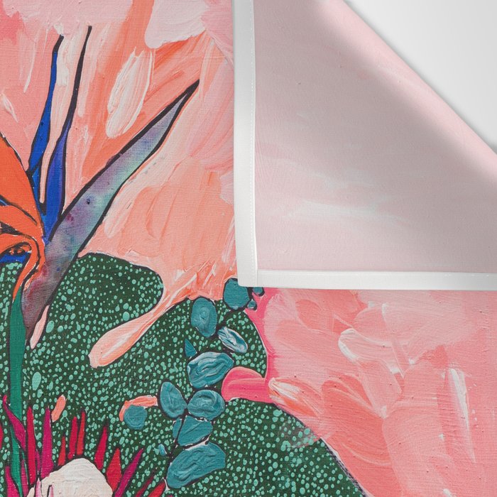 Cockatoo Vase - Bouquet of Flowers on Coral and Jungle Wall Tapestry Gallery Image 3