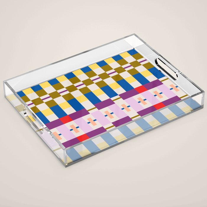 Bold Geometric Pattern Bauhaus Inspired Abstract Block Design  Retro Modern Decor Acrylic Tray Gallery Image 1