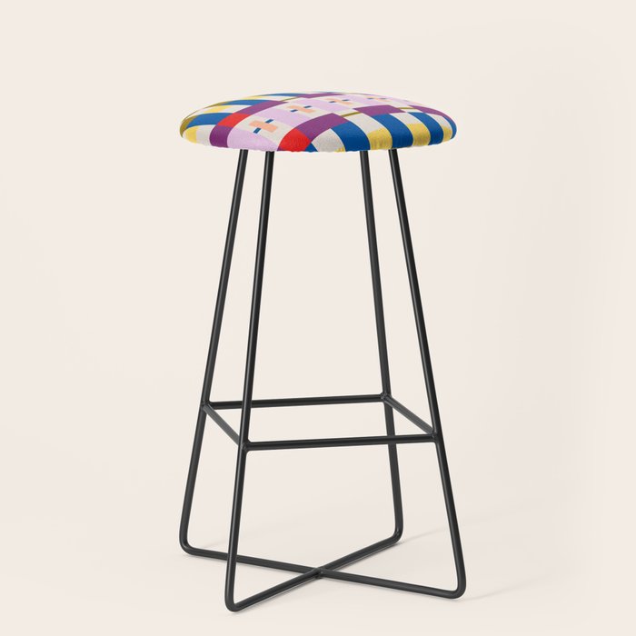 Bold Geometric Pattern Bauhaus Inspired Abstract Block Design  Retro Modern Decor Stool Gallery Image 1