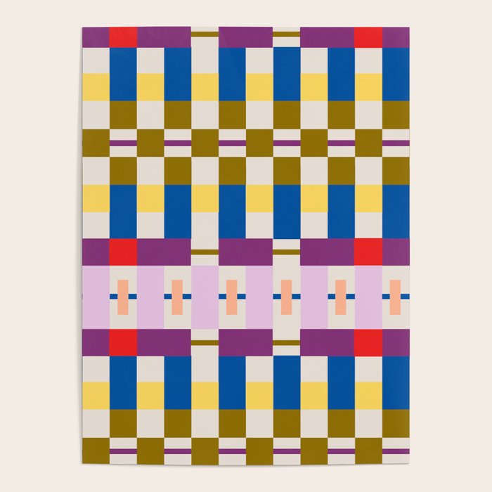 Bold Geometric Pattern Bauhaus Inspired Abstract Block Design  Retro Modern Decor Poster Gallery Image 1