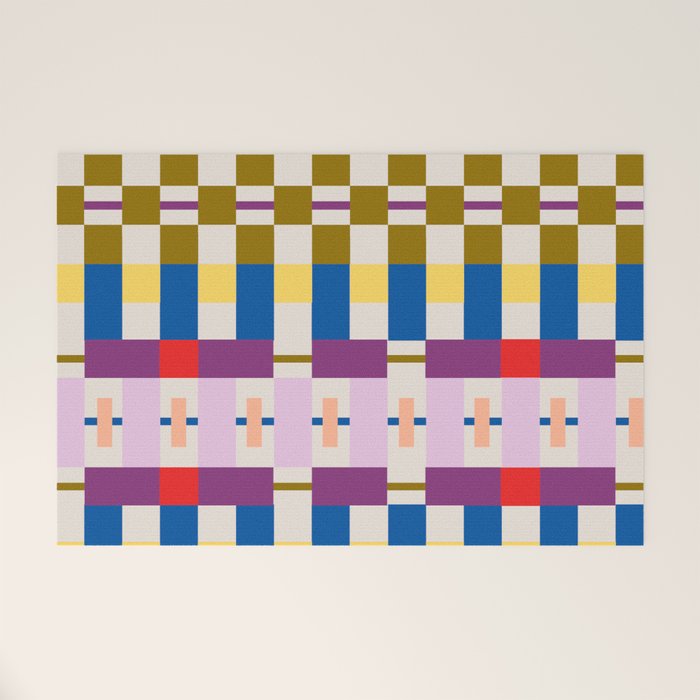 Bold Geometric Pattern Bauhaus Inspired Abstract Block Design  Retro Modern Decor Welcome Mat Gallery Image 1