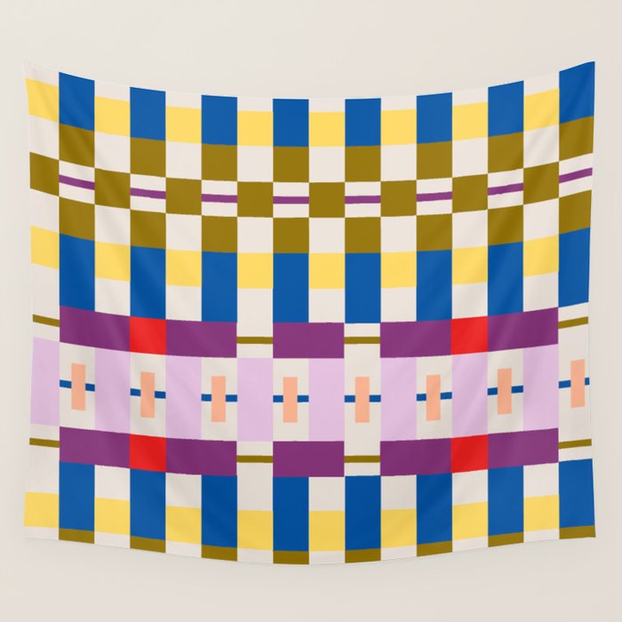 Bold Geometric Pattern Bauhaus Inspired Abstract Block Design  Retro Modern Decor Wall Tapestry Gallery Image 4