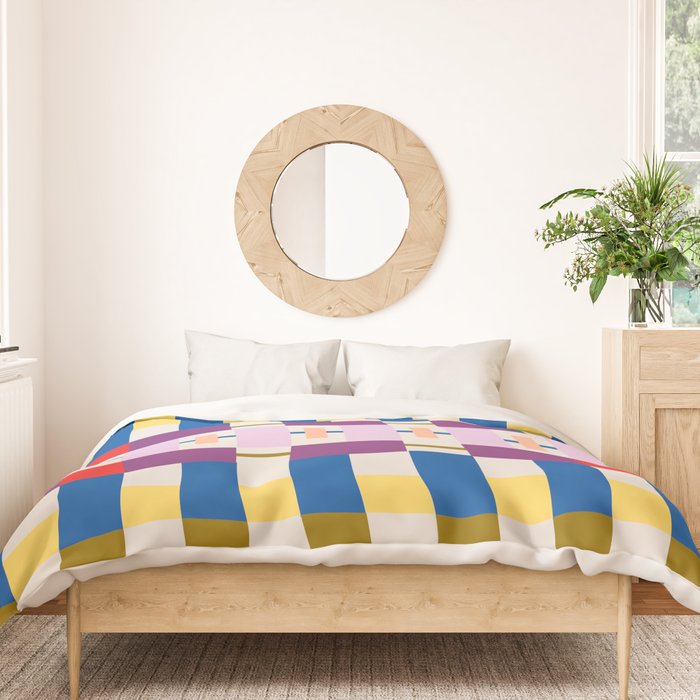 Bold Geometric Pattern Bauhaus Inspired Abstract Block Design  Retro Modern Decor Duvet Cover Gallery Image 3