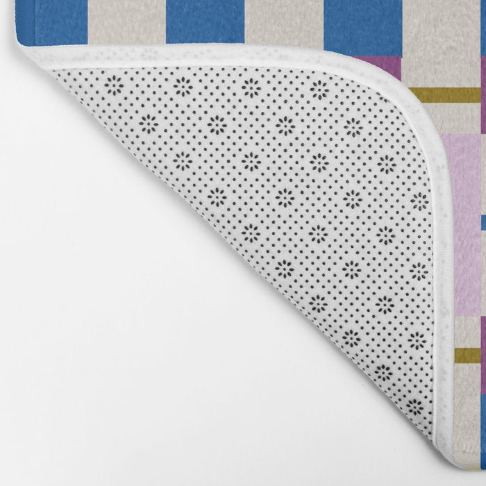 Bold Geometric Pattern Bauhaus Inspired Abstract Block Design  Retro Modern Decor Bath Mat Gallery Image 2