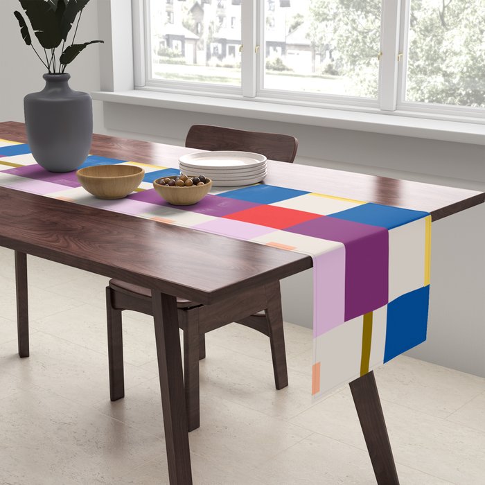 Bold Geometric Pattern Bauhaus Inspired Abstract Block Design  Retro Modern Decor Table Runner Gallery Image 2