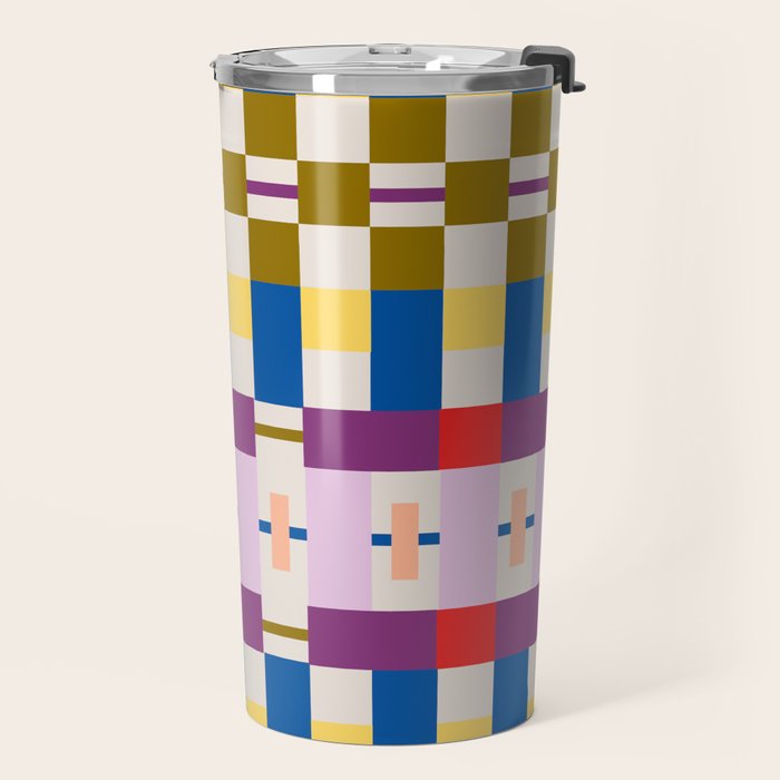Bold Geometric Pattern Bauhaus Inspired Abstract Block Design  Retro Modern Decor Travel Mug Gallery Image 2