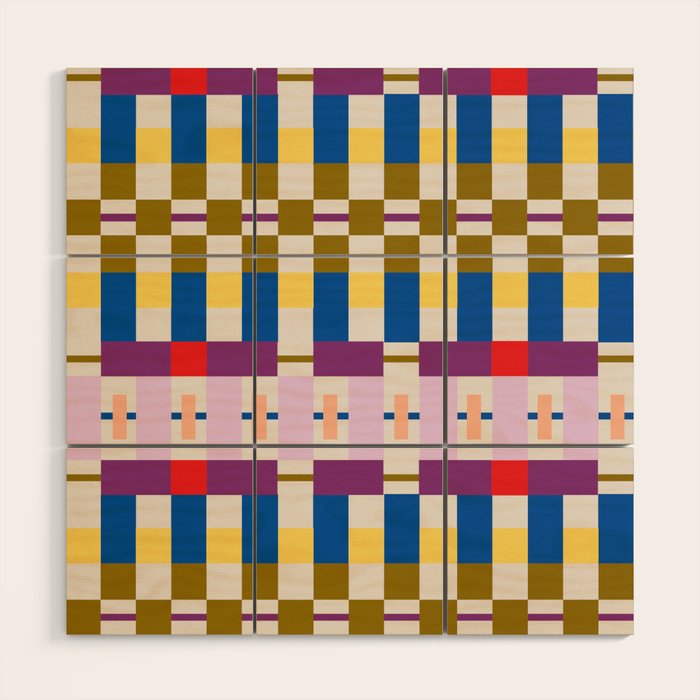 Bold Geometric Pattern Bauhaus Inspired Abstract Block Design  Retro Modern Decor Wood Wall Art Gallery Image 1