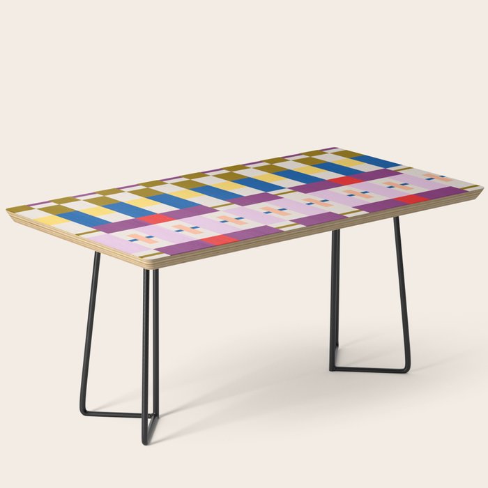 Bold Geometric Pattern Bauhaus Inspired Abstract Block Design  Retro Modern Decor Coffee Table Gallery Image 1