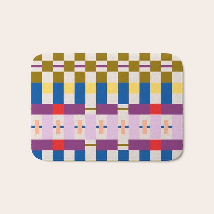 Bold Geometric Pattern Bauhaus Inspired Abstract Block Design  Retro Modern Decor Bath Mat Gallery Image 1