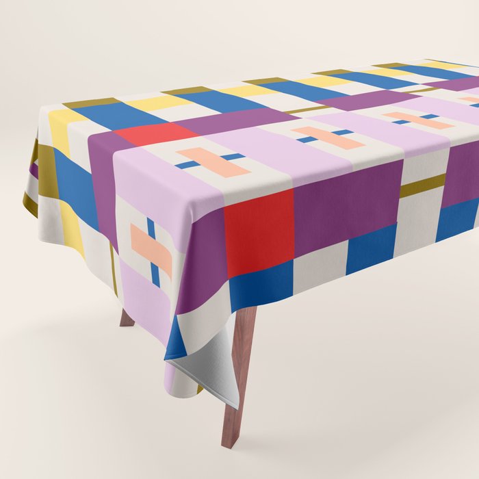 Bold Geometric Pattern Bauhaus Inspired Abstract Block Design  Retro Modern Decor Tablecloth Gallery Image 1