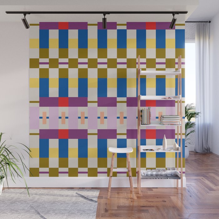 Bold Geometric Pattern Bauhaus Inspired Abstract Block Design  Retro Modern Decor Wall Mural Gallery Image 1