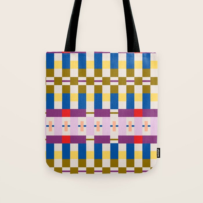Bold Geometric Pattern Bauhaus Inspired Abstract Block Design  Retro Modern Decor Tote Bag Gallery Image 1