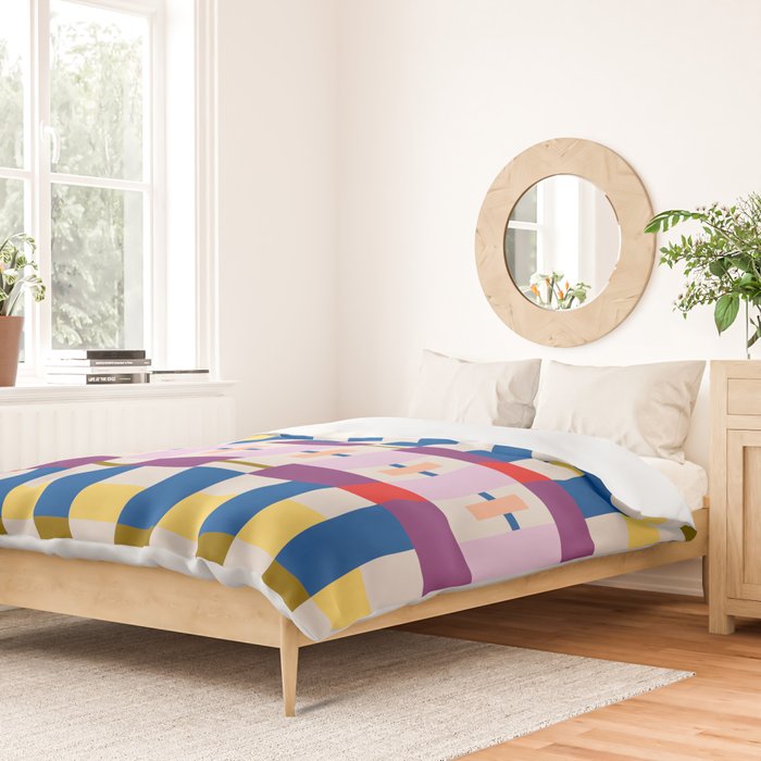 Bold Geometric Pattern Bauhaus Inspired Abstract Block Design  Retro Modern Decor Duvet Cover Gallery Image 2