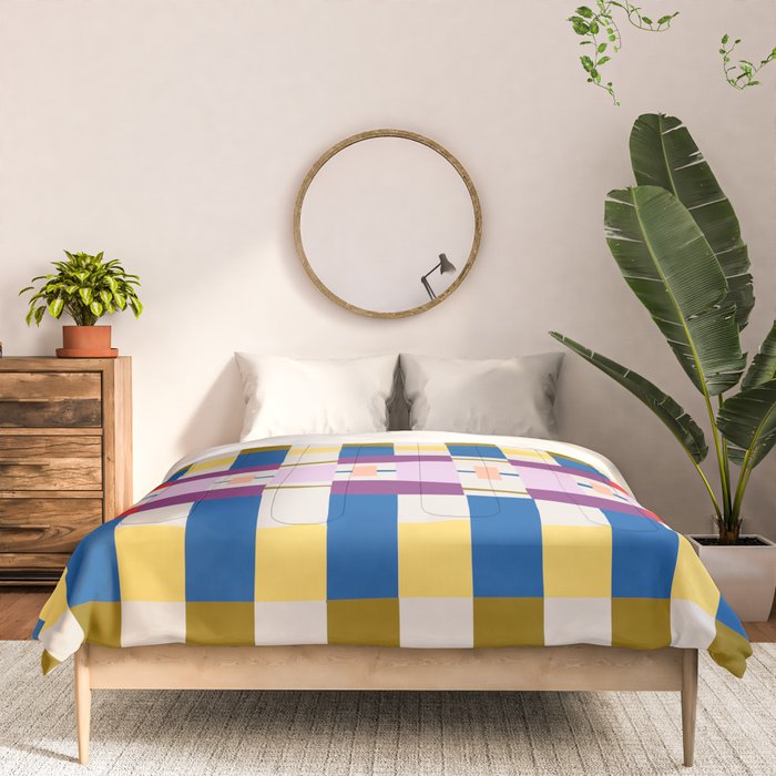 Bold Geometric Pattern Bauhaus Inspired Abstract Block Design  Retro Modern Decor Comforter Gallery Image 3