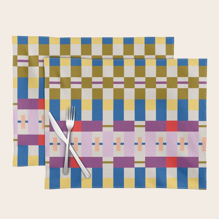 Bold Geometric Pattern Bauhaus Inspired Abstract Block Design  Retro Modern Decor Placemat Gallery Image 1