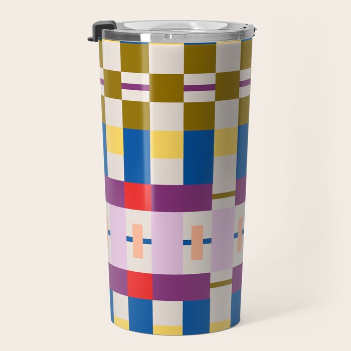 Bold Geometric Pattern Bauhaus Inspired Abstract Block Design  Retro Modern Decor Travel Mug Gallery Image 3